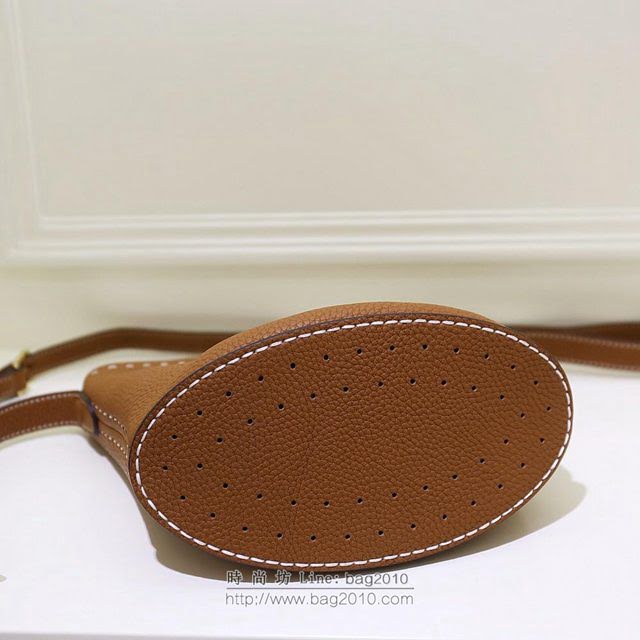 DELVAUX女包 Delvaux Pin春夏系列 進口牛皮 德爾沃女手提包 D00315mini 手縫焦糖色 Delvaux單肩包  fcs1416